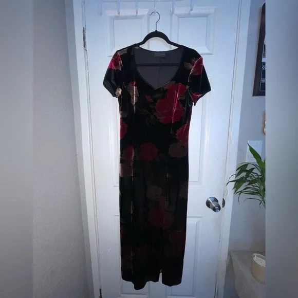 open lace back dress Francesca Velvet Rose Applique Dress main image 1